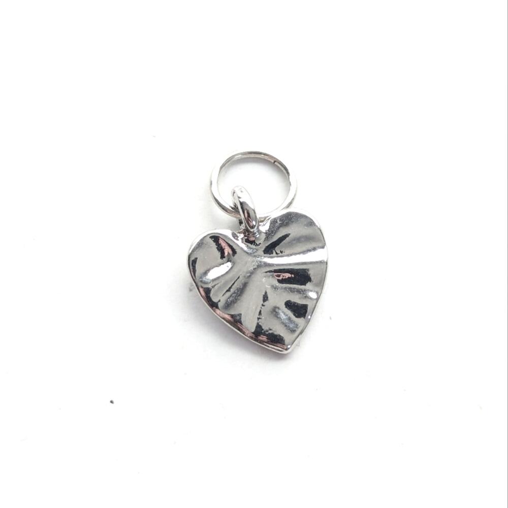 Vintage Estate Hammered Silver Tone Love Heart Necklace Charm Pendant